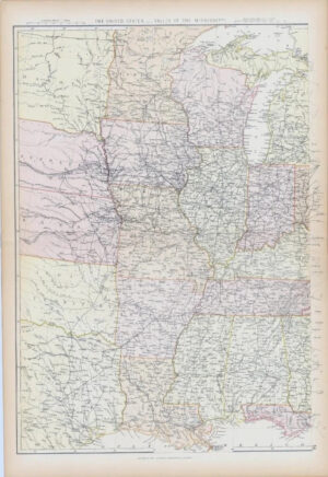 1882 LARGE Antique Map of UNITED STATES VALLEY OF MISSISSIPPI by BLACKIE (BA12)