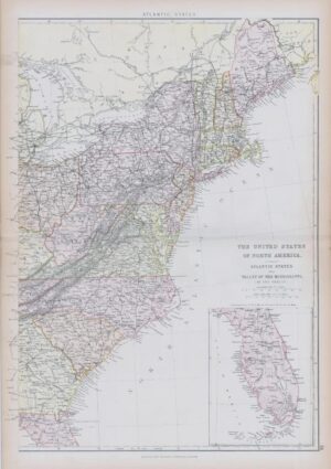 1882 LARGE Antique Map of UNITED STATES NORTH AMERICA ATLANTIC by BLACKIE (BA13)
