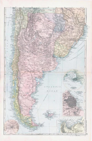 1893 Large Antique Map SOUTH AMERICA Environs Buenos Aires Montevideo (BPA46)