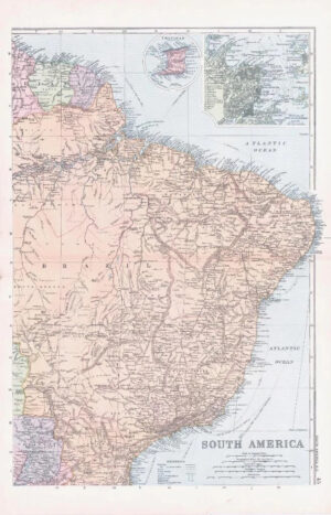 1893 Large Antique Map SOUTH AMERICA ENVIRONS OF RIO DE JANEIRO Brazil  (BPA45)