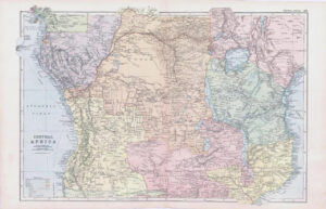 1893 Large Colour Antique Map of CENTRAL AFRICA Congo Angola Mozambique (BPA39)