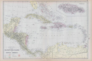 1882 LARGE Antique Map of THE WEST INDIA ISLANDS CENTRAL AMERICA BLACKIE (BA10)