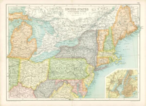 1912 Original Colour Antique Map - UNITED STATES NORTH EASTERN DIVISION (74)