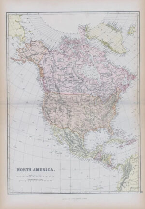 1882 LARGE Antique Colour Map of NORTH AMERICA by BLACKIE (BA18)