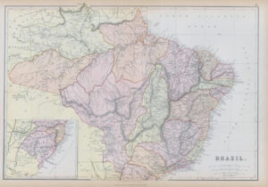 1882 LARGE Antique Colour Map of BRAZIL by BLACKIE (BA7)