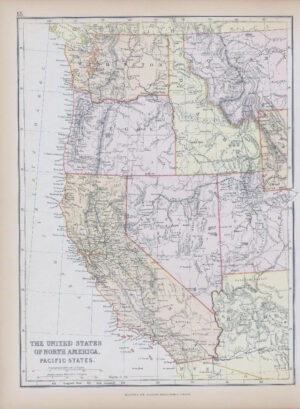 1882 Antique Map of UNITED STATES OF NORTH AMERICA Pacific States BLACKIE (BA64)