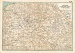 1903  Large Colour Map FRANCE North Central Portion Vicinity of Paris (EB17)