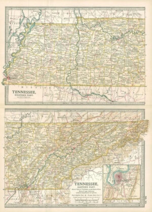 1903  Large Colour Map TENNESSEE Western Part TENNESSEE Eastern Part (EB77)