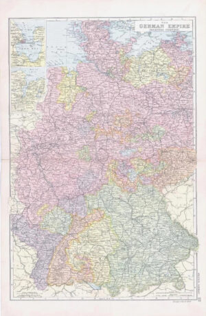 1893 Antique Map of THE GERMAN EMPIRE WESTERN PORTION Wurtemberg Baden (BPA22)