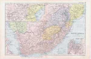 1893 Large Colour Antique Map of SOUTH AFRICA Environs Cape Town Durban (BPA40)
