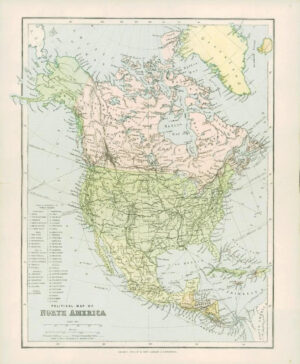 1900 Original Antique Colour Map POLITICAL MAP OF NORTH AMERICA Canada (27)
