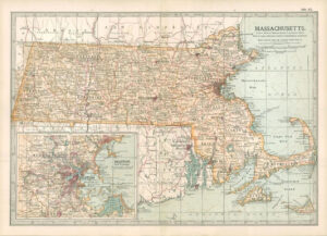 1903  Large Colour Map MASSACHUSETTS (EB62)