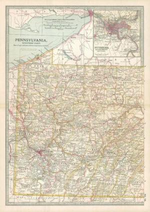 1903  Large Colour Map PENNSYLVANIA Western Part PITTSBURG ALLEGHENY (EB69)