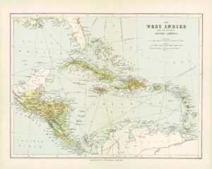 1900 Original Antique Colour Map of THE WEST INDIES & Central America (24)