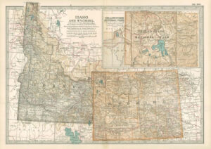 1903  Large Colour Map IDAHO AND WYOMING Yellowstone National Park (EB100)