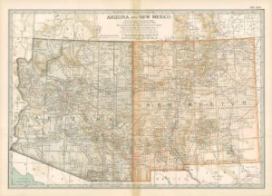 1903  Large Colour Map ARIZONA AND NEW MEXICO (EB102)