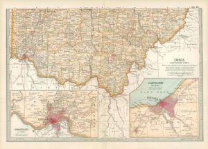 1903  Large Colour Map OHIO Southern Part CINCINNATI CLEVELAND (EB83)