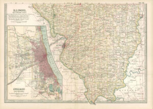 1903  Large Colour Map ILLINOIS Southern Part CHICAGO and VICINITY (EB86)