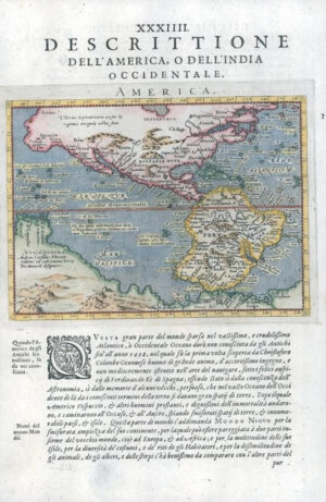1597/8 Rare Antique Map AMERICA Descrittione Dell America by Magini (G14)