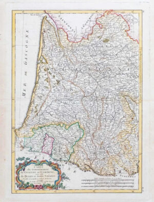 1785 France Map GUIENNE GASCOGNE BEARN BASSE NAVARRE Gironde Gascony WINE (JM)