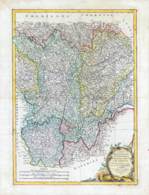 1771 Large Map FRANCE French Regions BURGUNDY BOURGOGNE LYONNOIS by Bonne (JM)