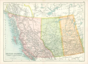 1912 Original Colour Antique Map - BRITISH COLUMBIA ALBERTA SASKATCHEWAN (67)