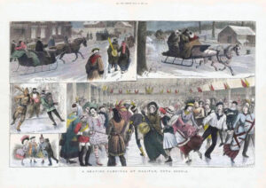 1880 Large original ANTIQUE Print CANADA NOVA SCOTIA Ice Skating Carnival (DPP)