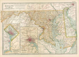 1903  Large Colour Map MARYLAND AND DELAWARE (EB70)