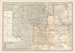 1903  Large Colour Map OKLAHOMA AND INDIAN TERRITORY (EB98)