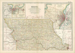1903  Large Colour Map MISSOURI Northern Part KANSAS CITY ST LOUIS (EB95)