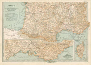 1903  Large Colour Map FRANCE Southern Part Vicinity of Marseille Corsica (EB16)