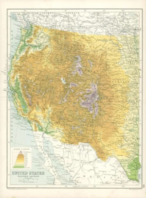 1912 Original Colour Antique Map - UNITED STATES WESTERN SECTION  (70)