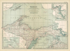 1903  Large Colour Map MICHIGAN Northern Part (EB87)