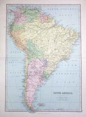 1883 - Large Antique Colour Map of SOUTH AMERICA & FALKLAND ISLANDS (PHA)