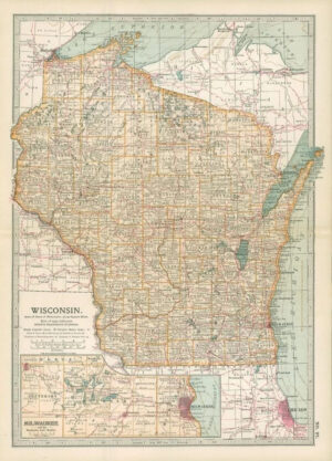 1903  Large Colour Map WISCONSIN (EB89)