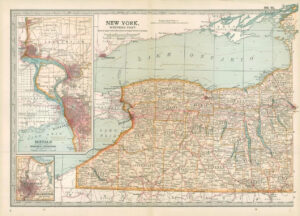 1903  Large Colour Map NEW YORK Western Part BUFFALO NIAGARA ROCHESTER (EB66)