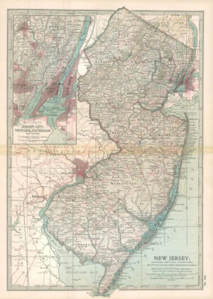 1903  Large Colour Map NEW JERSEY JERSEY CITY NEWARK PATERSON (EB67)