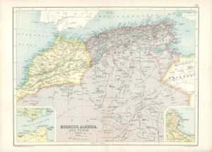 1912 Original Colour Antique Map - AFRICA MOROCCO ALGERIA TUNIS   (44)
