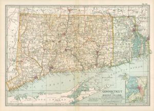 1903  Large Colour Map CONNECTICUT and RHODE ISLAND (EB63)