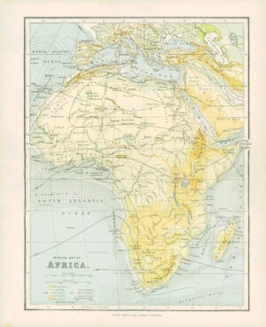 1900 Antique Colour Map PHYSICAL MAP OF AFRICA Madagascar Arabia (13)