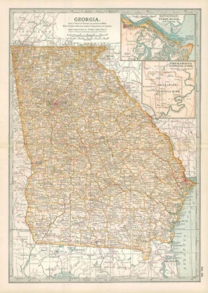 1903  Large Colour Map GEORGIA SAVANNAH CHICKAMAUGA NATIONAL PARK (EB74)
