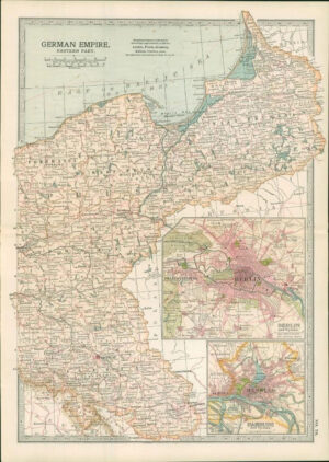 1903  Large Colour Map GERMAN EMPIRE Eastern Part BERLIN HAMBURG (EB22)