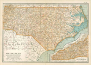 1903  Large Colour Map NORTH CAROLINA (EB73)