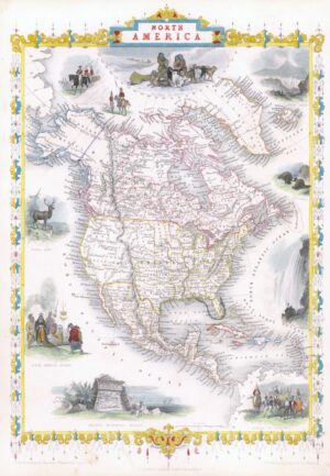1851 Original Antique Full Colour Map of "NORTH AMERICA" by Tallis