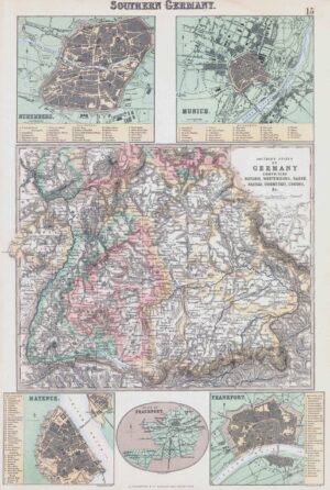 c1860 Large Antique Map SOUTHERN GERMANY by Swanston (FJM-11)
