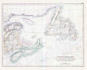 c1860 Large Antique Map NEWFOUNDLAND New Brunswick by Swanston (FJM-23)