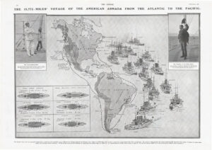 1907 US NAVY ATLANTIC PACIFIC FLEET Map COMMANDER ADMIRAL ROBLEY EVANS  (DP26)