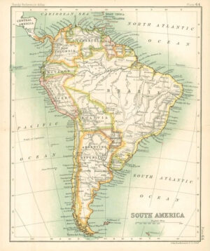 c1912 Original Antique Map of SOUTH AMERICA Chart Regions (BS68)