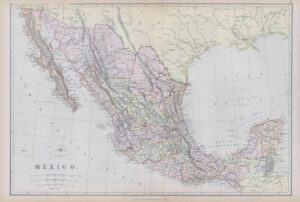 1882 LARGE Antique Colour Map of MEXICO by BLACKIE (B11)