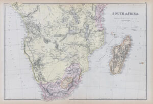 1882 LARGE Antique Colour Map of SOUTH AFRICA Madagascar by BLACKIE (BA19)